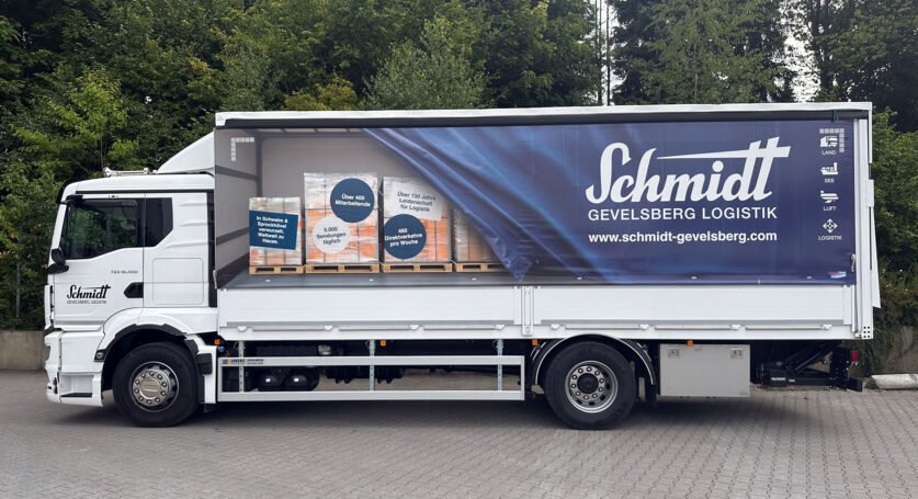®K-DESIGNBÜRO Dortmund: Referenz Schmidt Gevelsberg – Fahrzeugbeschriftung / Fahrzeuggestaltung (LKW Plane)